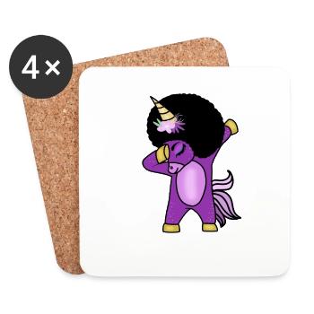 Lustiger Afro Einhorn Melanin Dab Tanz - Untersetzer (4er-Set) - Weiß - Vorne