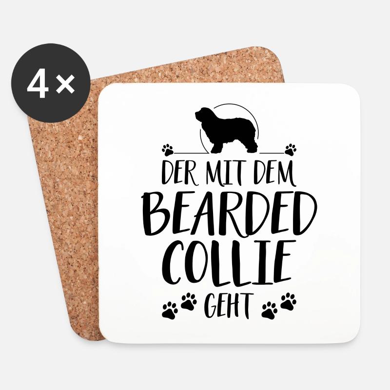 DER MIT DEM BEARDED COLLIE GEHT Spruch Wilsigns - Untersetzer (4er-Set) - Weiß