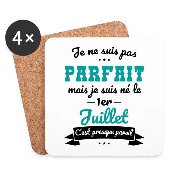 Anniversaire - Pas parfait mais né le 1er Juillet - Dessous de verre (lot de 4) - blanc - Devant