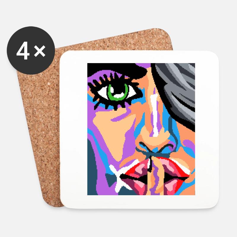 Pixel Gesicht Kunst - Untersetzer (4er-Set) - Weiß