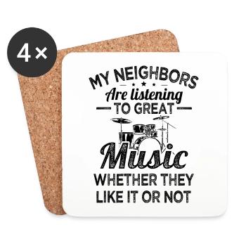 Drummer neighbors listen to drums - Coasters (set of 4) - white - Front