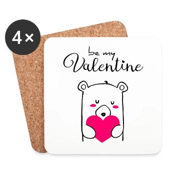 Süßer Bär mit Herz be my Valentine - Untersetzer (4er-Set) - Weiß - Vorne