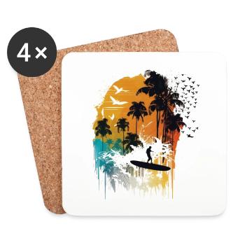 Aquarell Surfer - Untersetzer (4er-Set) - Weiß - Vorne