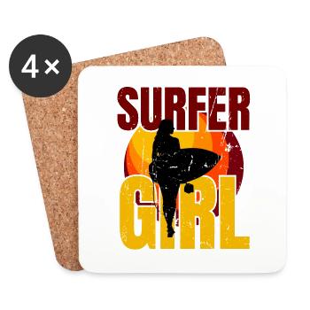 Surfer Girl Cool Surfing Vintage Surf Summer - Coasters (set of 4) - white - Front