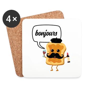 Bonjour Funny Toast with Wine French Food And - Coasters (set of 4) - white - Front