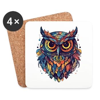 Hibou coloré de style dessin animé - Dessous de verre (lot de 4) - blanc - Devant