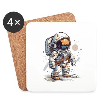 Petit astronaute au style dessiné - Dessous de verre (lot de 4) - blanc - Devant