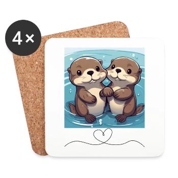 Otter Pärchen - Untersetzer (4er-Set) - Weiß - Vorne