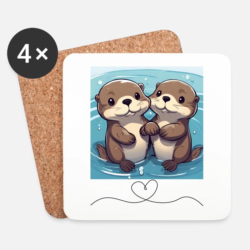 Otter Pärchen - Untersetzer (4er-Set) - Weiß