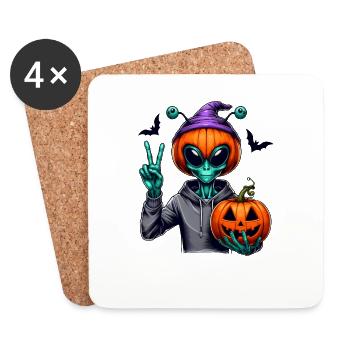 Alien paisible avec citrouille d’Halloween - Dessous de verre (lot de 4) - blanc - Devant