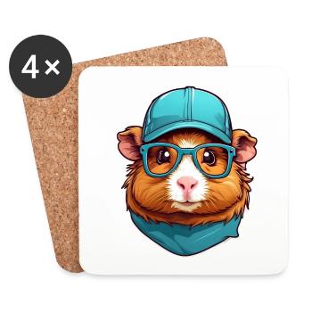 süßes Meerschweinchen mit Halstuch und Kappe - Untersetzer (4er-Set) - Weiß - Vorne