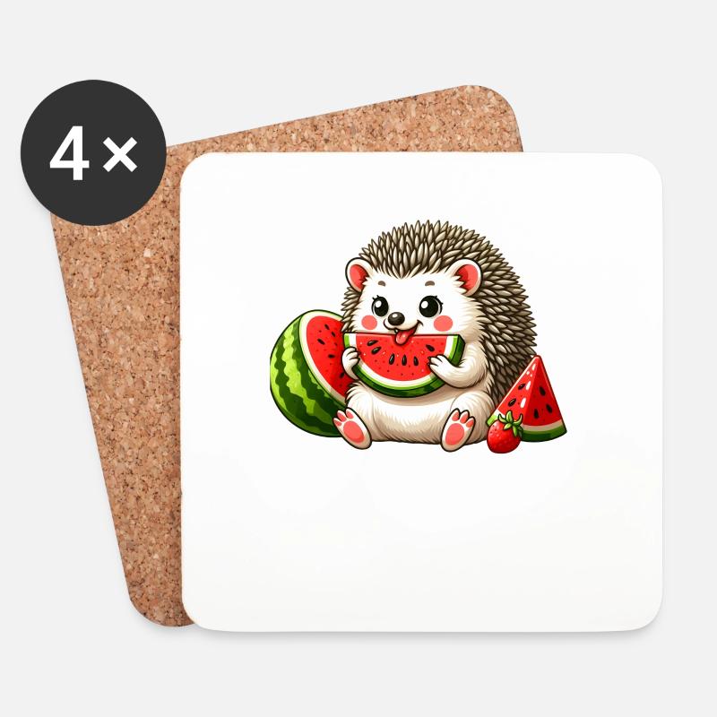 Igel genießt Wassermelone - Untersetzer (4er-Set) - Weiß