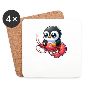 Pinguin reitet Shrimp - Untersetzer (4er-Set) - Weiß - Vorne