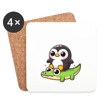 Penguin on crocodile - Coasters (set of 4) - white - Front