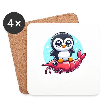 Pinguin reitet auf Shrimp - Untersetzer (4er-Set) - Weiß - Vorne