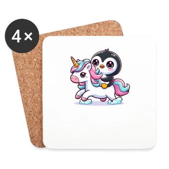 Un pingouin sur une licorne - Dessous de verre (lot de 4) - blanc - Devant