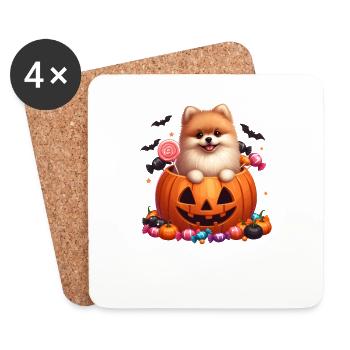 Pomeranian im Halloweenkürbis - Untersetzer (4er-Set) - Weiß - Vorne