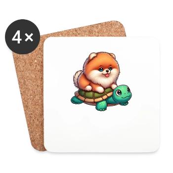 Pomeranian auf Schildkrötenritt - Untersetzer (4er-Set) - Weiß - Vorne