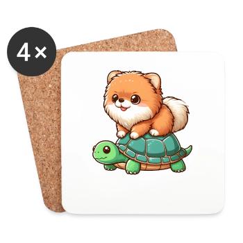 Pomeranian auf Schildkrötenritt - Untersetzer (4er-Set) - Weiß - Vorne