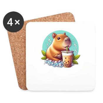 Capybara aime le thé à bulles - Dessous de verre (lot de 4) - blanc - Devant