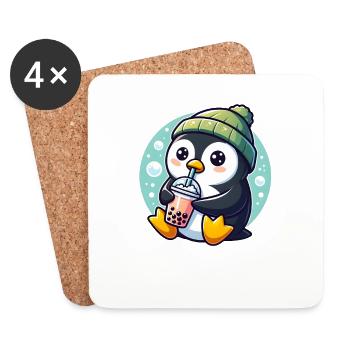 Le pingouin aime le thé à bulles - Dessous de verre (lot de 4) - blanc - Devant