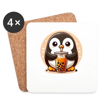 Le pingouin aime le thé à bulles - Dessous de verre (lot de 4) - blanc - Devant