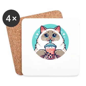 Siamese Cat Having Bubble Tea - Coasters (set of 4) - white - Front
