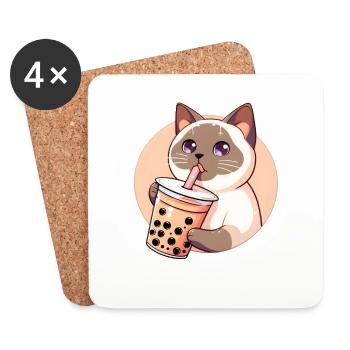 Siamese Cat Having Bubble Tea - Coasters (set of 4) - white - Front