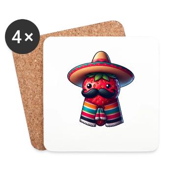 Cinco de Mayo Erdbeere mit Schnurrbart - Untersetzer (4er-Set) - Weiß - Vorne