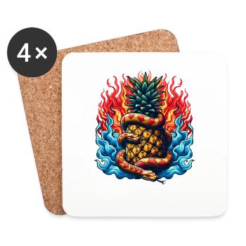 Snake around a pineapple - Coasters (set of 4) - white - Front