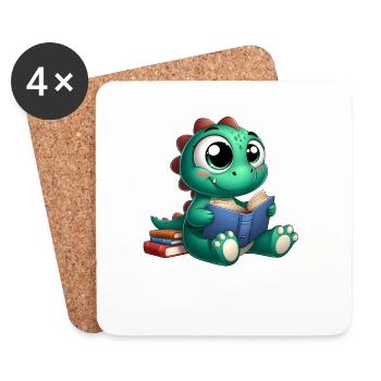 Dino reads a book - Coasters (set of 4) - white - Front