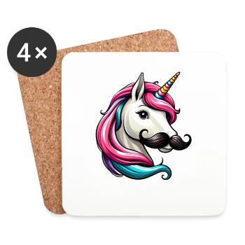 Unicorn with mustache - Coasters (set of 4) - white - Front