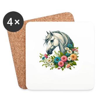 Cheval fleuri dans le jardin - Dessous de verre (lot de 4) - blanc - Devant