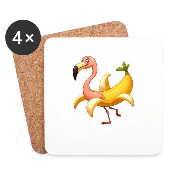 Flamant rose banane - Dessous de verre (lot de 4) - blanc - Devant