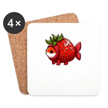 Poisson en costume de fraise - Dessous de verre (lot de 4) - blanc - Devant