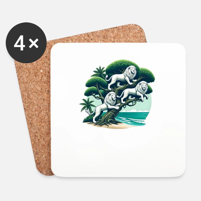 Drei weiße Löwen auf Baum - Untersetzer (4er-Set) - Weiß