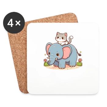 Katze reitet Elefant - Untersetzer (4er-Set) - Weiß - Vorne