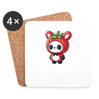 Panda en costume de fraise - Dessous de verre (lot de 4) - blanc - Devant