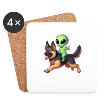 Alien sur berger allemand - Dessous de verre (lot de 4) - blanc - Devant