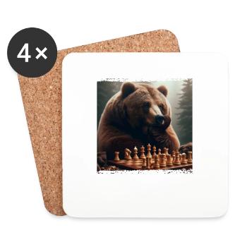 Chess Playing Bear - Coasters (set of 4) - white - Front