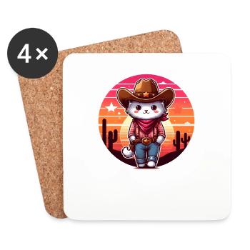 Chat cowboy - Dessous de verre (lot de 4) - blanc - Devant