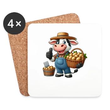 Erntekuh Frische Kartoffeln vom Feld - Untersetzer (4er-Set) - Weiß - Vorne