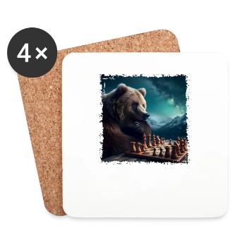 Chess Playing Bear - Coasters (set of 4) - white - Front
