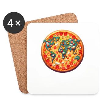 Carte du monde sur pizza - Dessous de verre (lot de 4) - blanc - Devant