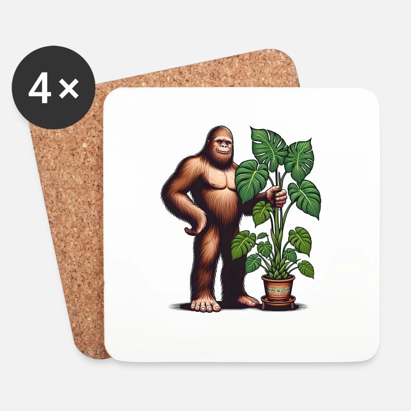 Bigfoot mit Monstera Pflanze - Untersetzer (4er-Set) - Weiß
