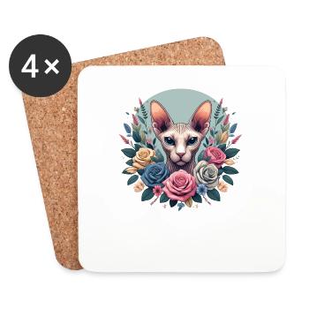 Sphynx Katze mit Blumen - Untersetzer (4er-Set) - Weiß - Vorne