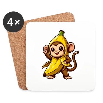 Singe banane - Dessous de verre (lot de 4) - blanc - Devant