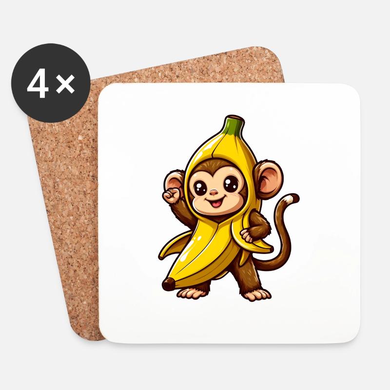 Bananen Affe - Untersetzer (4er-Set) - Weiß