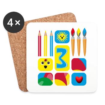 3 / Kindergeburtstags drei mit Herz und Sonne. - Untersetzer (4er-Set) - Weiß - Vorne