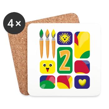 2 / Lustige zwei mit Pinsel zum Geburtstag. - Untersetzer (4er-Set) - Weiß - Vorne